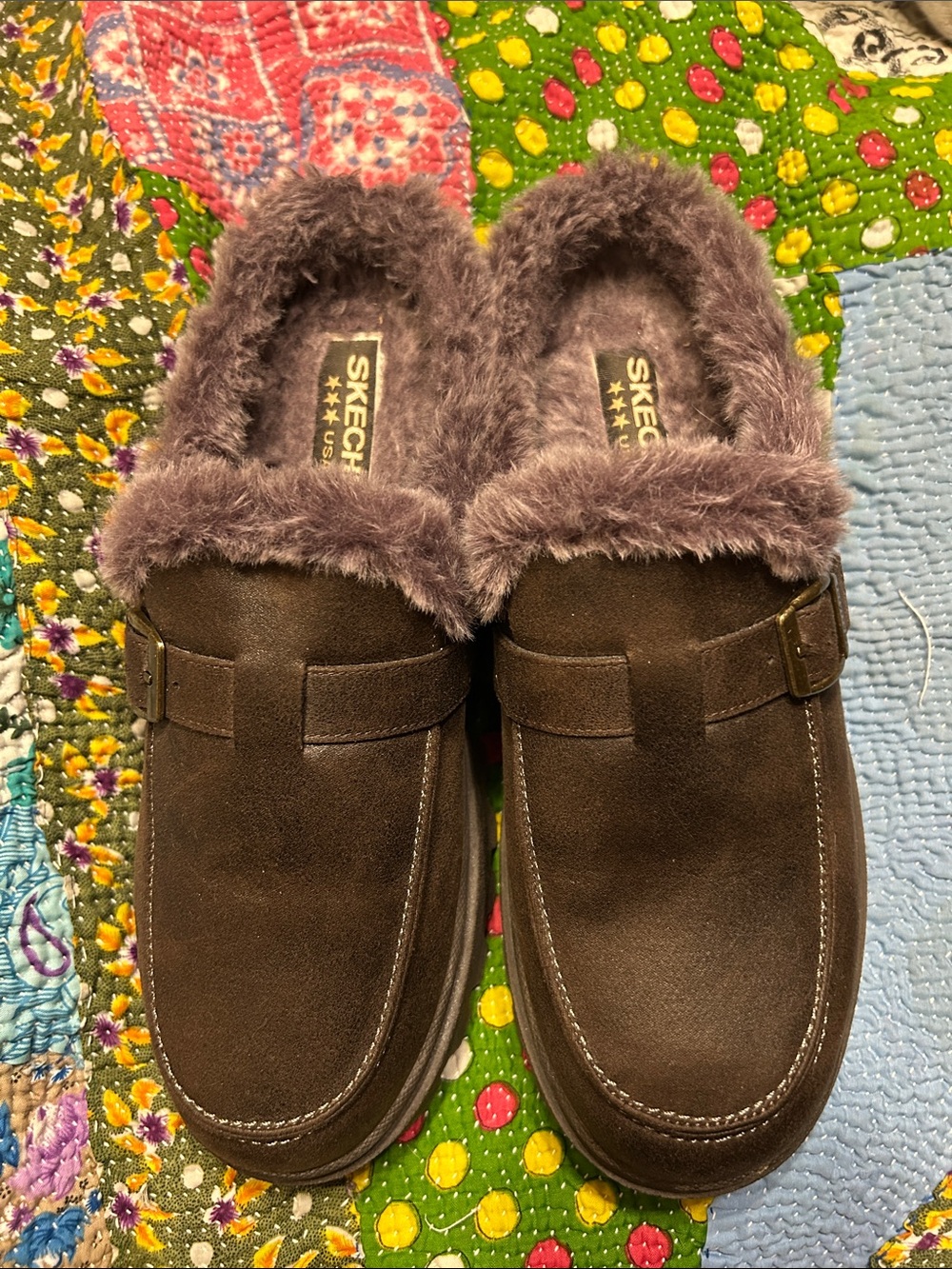 Skechers sz 8 Brown Vegan Plush-Lined Slip-On Mules